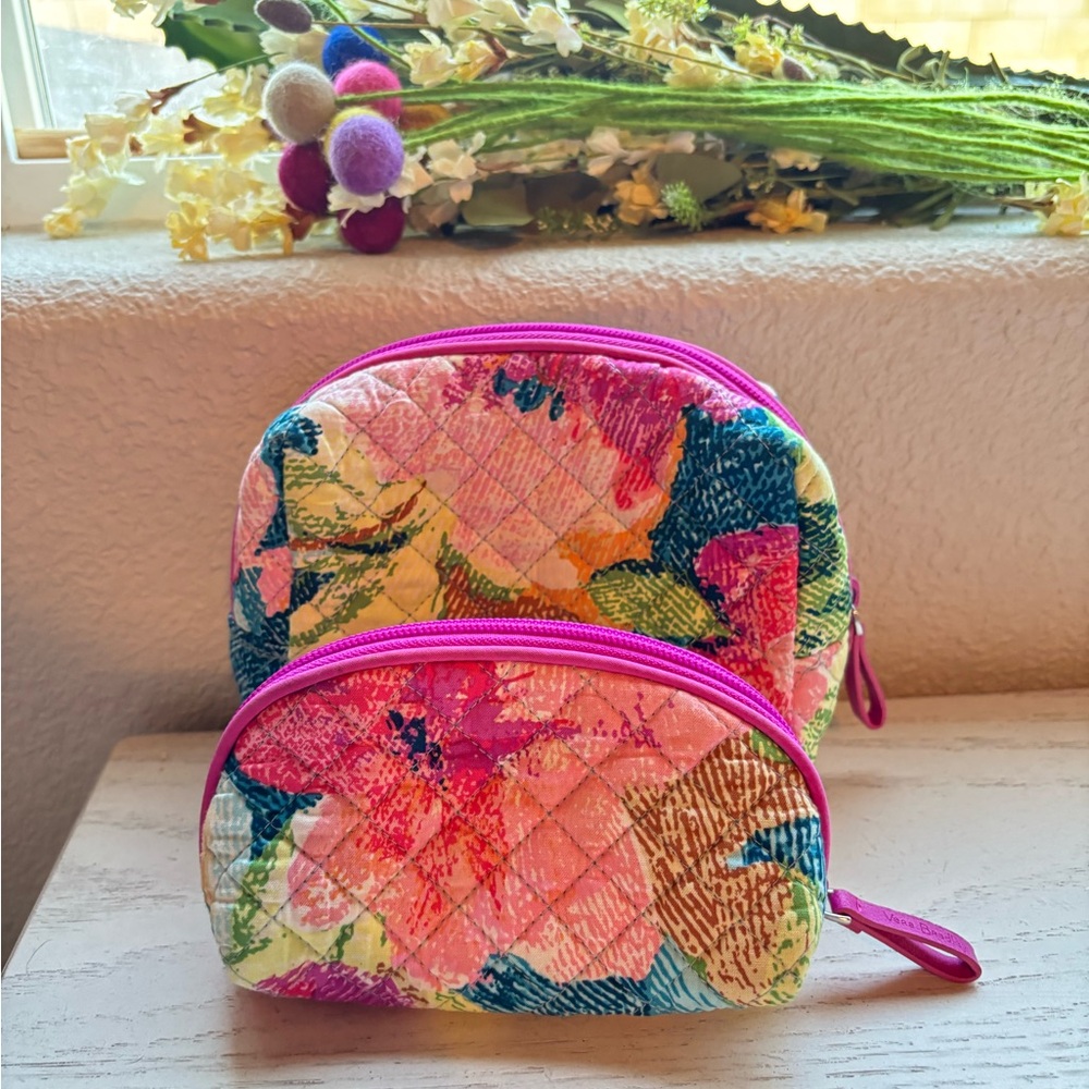 Vera Bradley Floral Cosmetic Bag set of 2- Pink and Green NWOT perfect brand new
